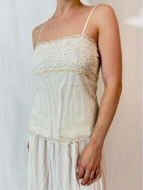 Fairy Coquette Y2K White Lace Gold Accent Milkmaid Cami Top